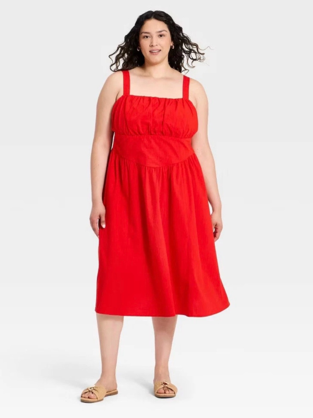 Ava & Viv Red Sleeveless Midi Dress with Square Neck